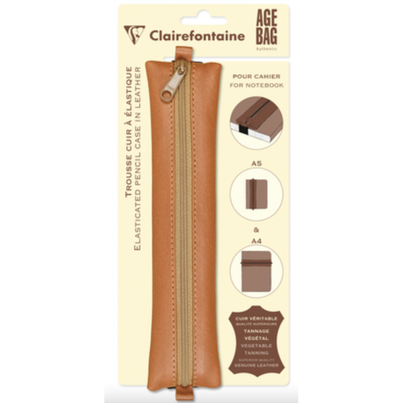 Trousse plate Clairefontaine Age Bag en Cuir à élastique Camel Trousse plate Clairefontaine Age Bag en Cuir à élastique Camel