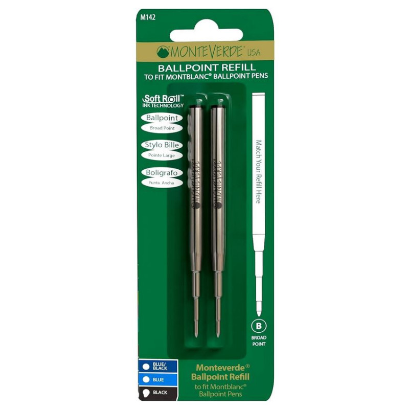 Pack de 2 Recharges BILLE NOIRE large 0,9 mm (recharge générique/compatible) pour stylos MB.