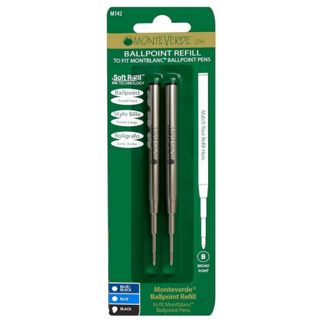 Pack de 2 Recharges BILLE NOIRE large 0,9 mm (recharge générique/compatible) pour stylos MB.