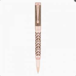 Stylo roller Oberthur Carthagene en noyer et or rose, pointe sortie