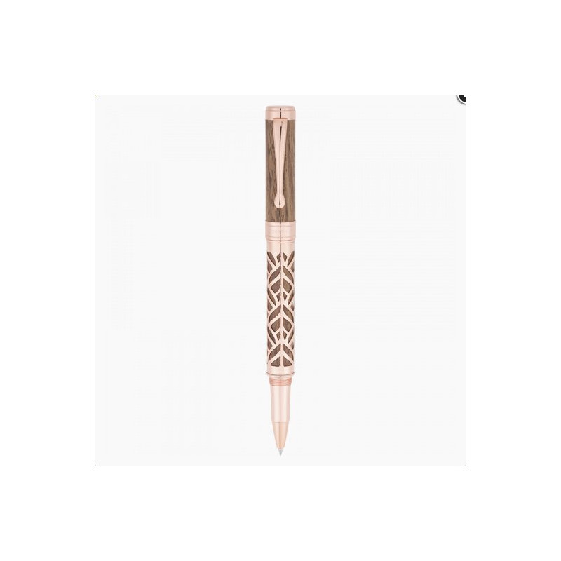 Stylo roller Oberthur Carthagene en noyer et or rose, pointe sortie Stylo roller Oberthur Carthagene en noyer et or rose, pointe sortie