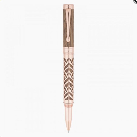 Stylo roller Oberthur Carthagene en noyer et or rose, pointe sortie