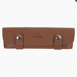 Etui en cuir marron Oberthur avec double bouton pression pour stylo Etui en cuir marron Oberthur avec double bouton pression pour stylo