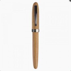 Stylo roller Oberthur Quito en bois clair et metal chrome, capuchon ferme