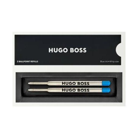 Deux recharges pour stylo bille Hugo Boss bleues taille M présentées dans leur coffret