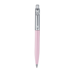 Stylo bille Sheaffer 100 Emily in Paris rose et chrome vue verticale